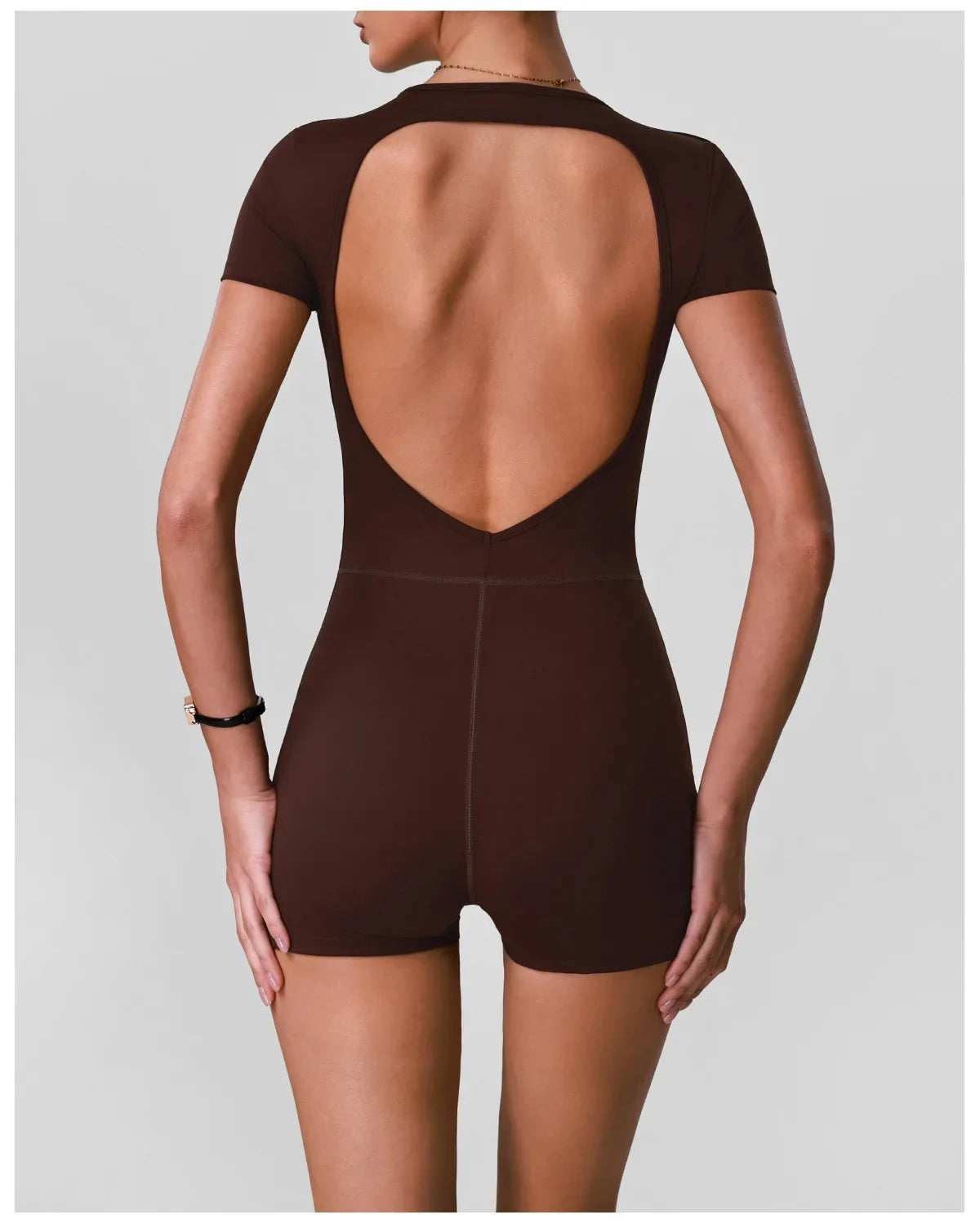 Butt Lifting One Piece Body Shaping Yoga Jumpsuit Women Short Sleeve Hollow Out Backless Bodycon Shorts Sports Suit Workout Wear