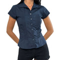 Women's Summer Slim Fit Shirt Solid Color Short Sleeve Lapel Button Down Pleated Tops Streetwear