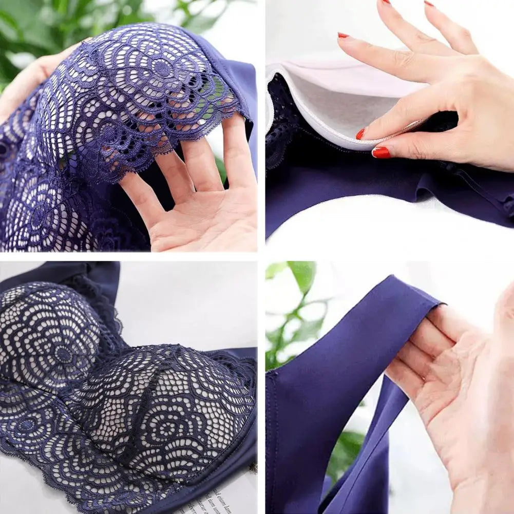 Shockproof Push-up Wireless Yoga Daily Bra Women Bra Wide Shoulder Strap Hollow Out Lace Seamless Thin Anti-exposure Comfort