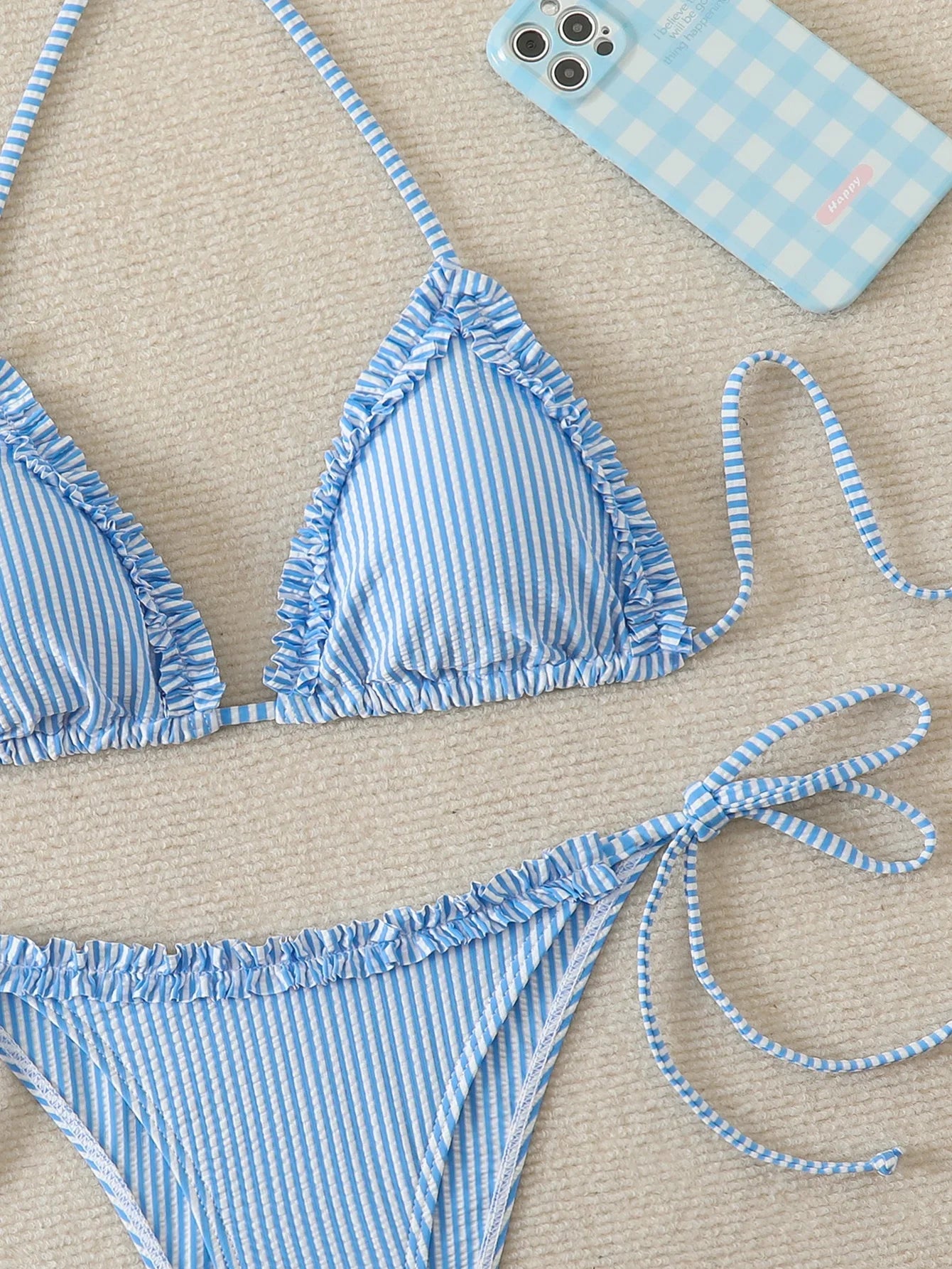 Halter Triangle String Bikinis 2026 Women Sexy Striped Swimsuit Ruffle  Swimwear Female Bathers Bathing Swimming Swim Suit