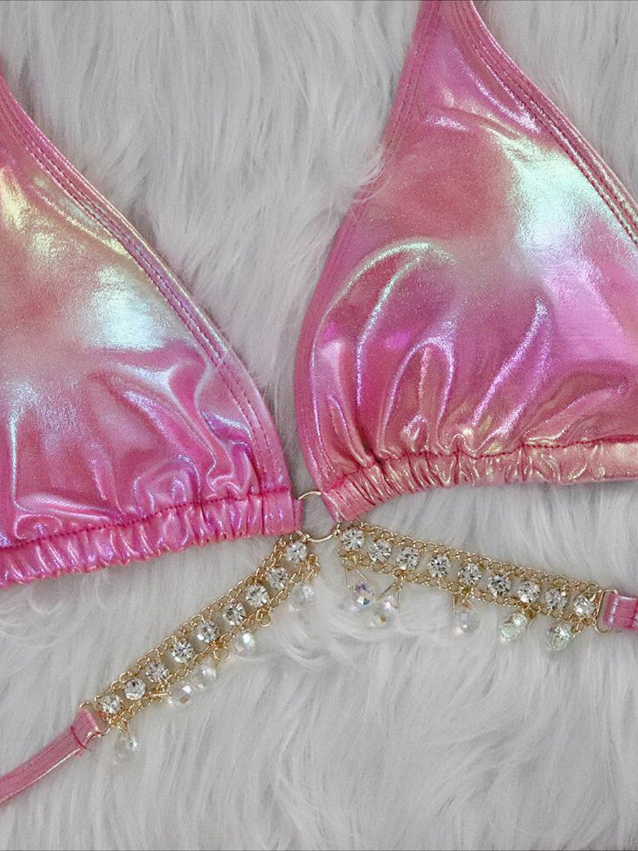 Wrap Around Halter Metal Chains Bikinis 2025 Diamond Bikini Women Swimsuit Female Swimwear Two Pieces Bikini set Bathing Suit