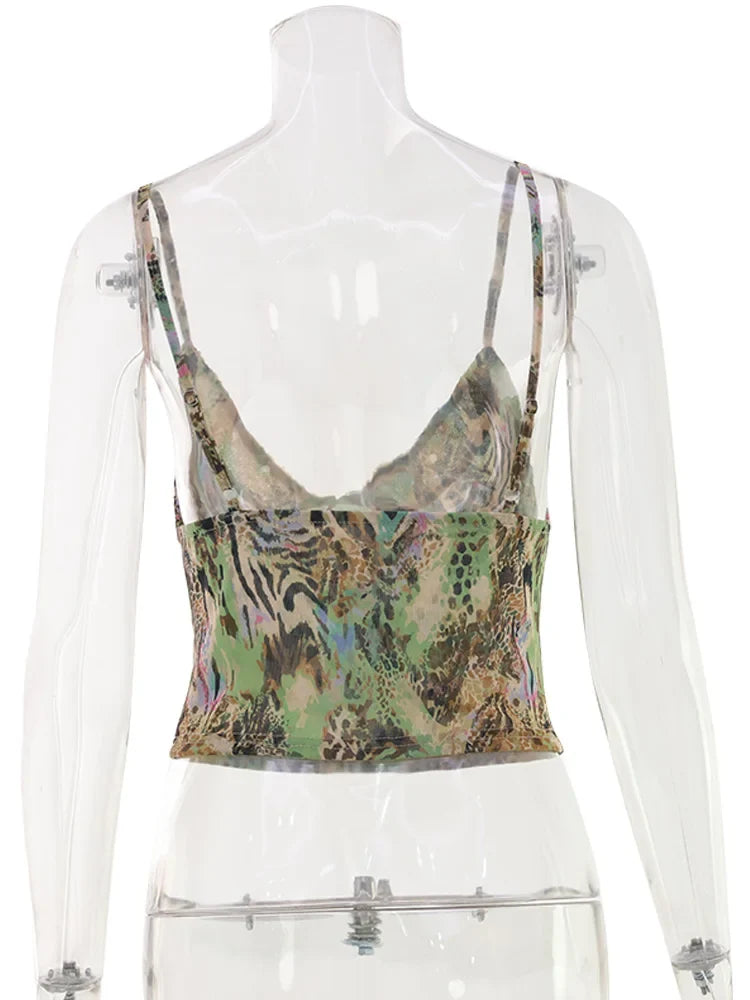 Ahagaga Fashion Sexy Women's Tops Sequin Patchwork Slimming Summer Print Personality Crop Top Short  Beach Sleeveless  Backless