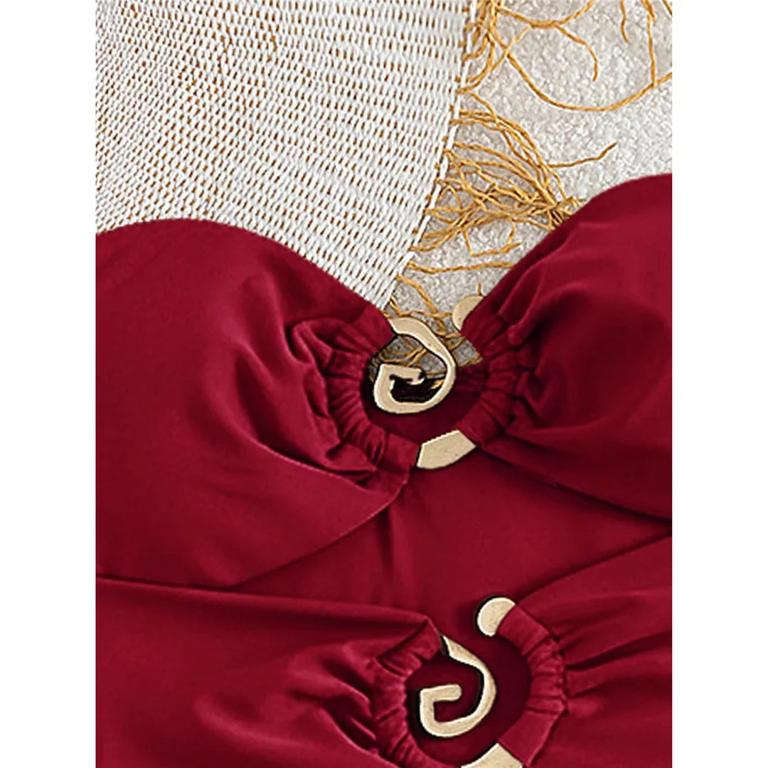 XS - L 6 Colors With Skirt Cut Out Women Swimwear Bandeau Metal Ring Bather Bathing Suit Swim One Piece Swimsuit Female K8108