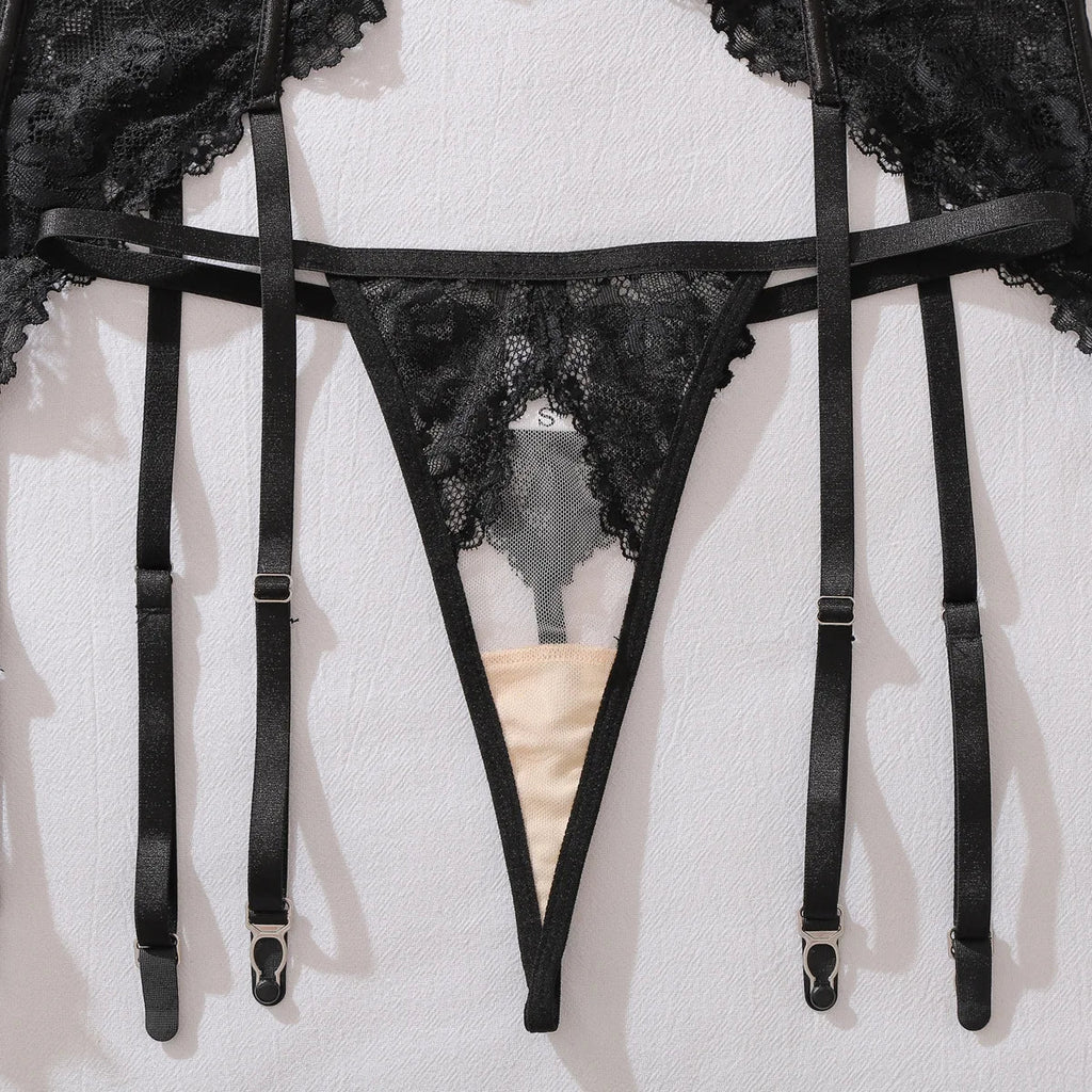 Lace see-through body shaping sexy three-point bra split three-piece set