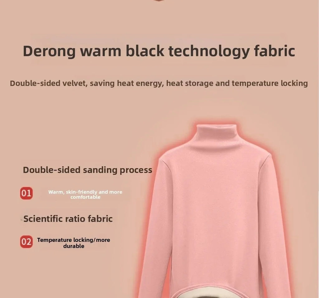 Women Thermal Underwear Winter Thickened and Flannel Bottom Shirt Solid Long Sleeve Basic T-Shirt Heating Fiber Pullovers