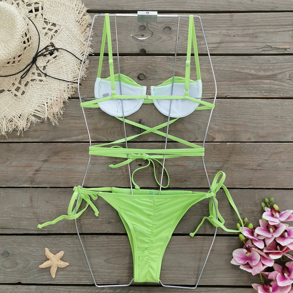 2024 Sexy Pleats Bikinis Set Micro Bikini Women Halter Swimwear High Cut Swimsuit Brazilian Biquini Beachwear Bathing Suit