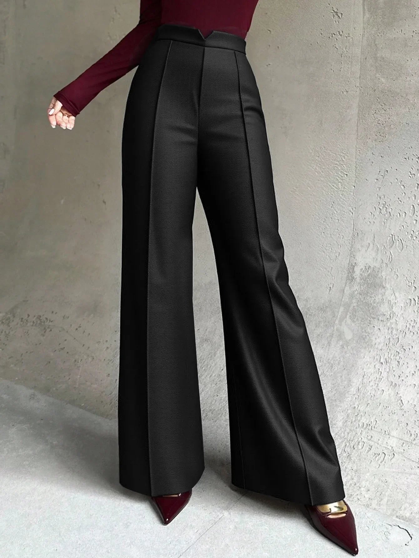 Women's Black High-Waisted Suit Pants Draped Slim-Fit Versatile Workwear for Lady Spring Autumn High-Waisted Straight-Leg Pants