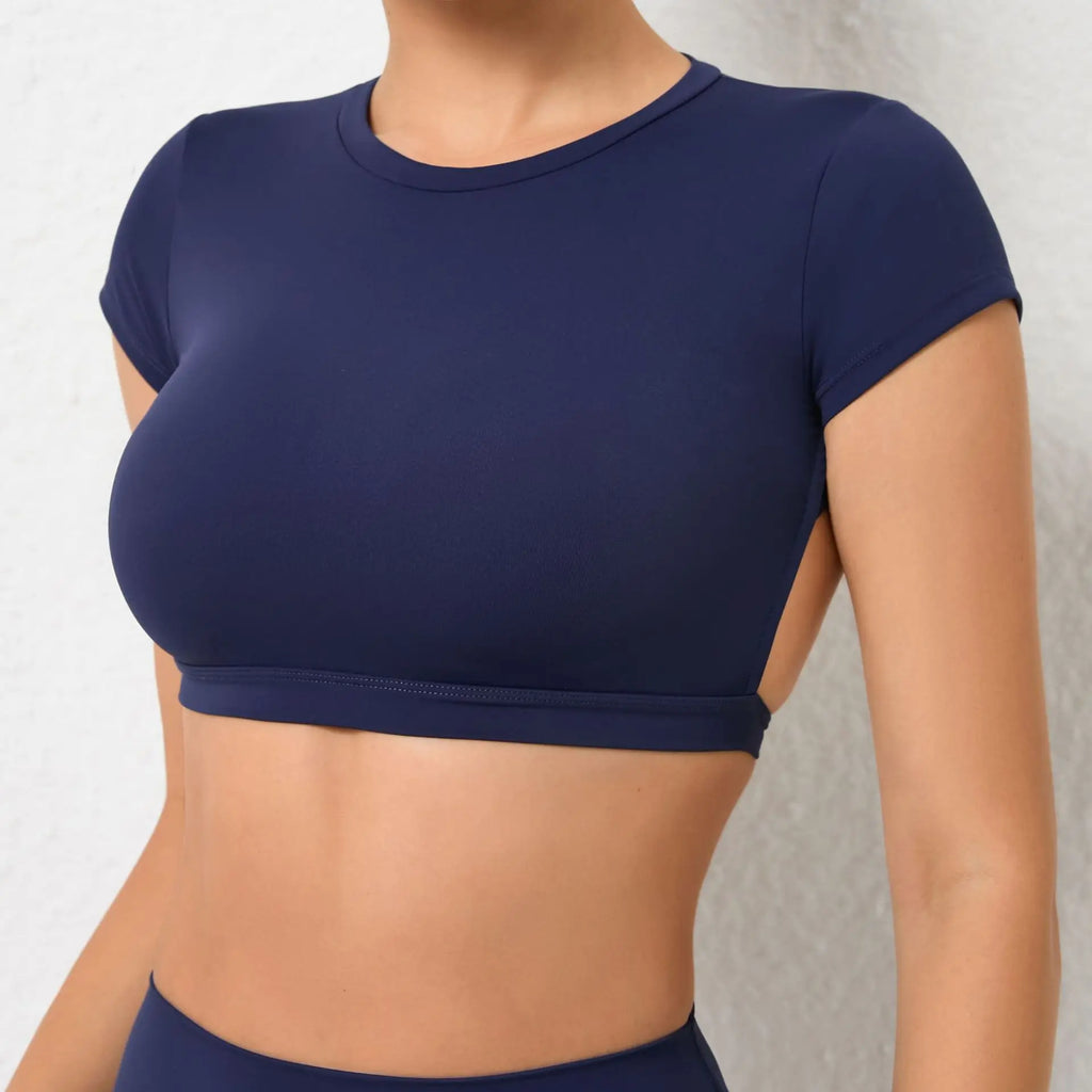 Hearuisavy Summer Sports Shirts Breathable Workout Tops Fitness Sportswear Backless Yoga Clothing Sport Crop Tops Women Gym Top