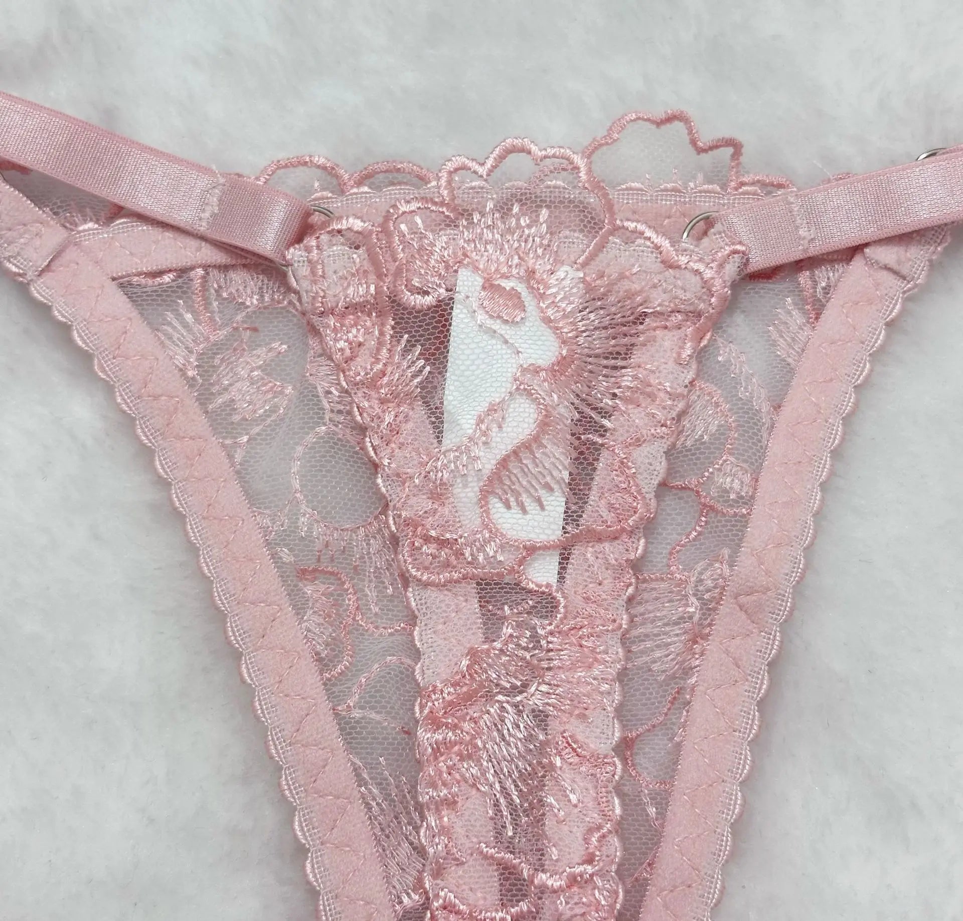 sexy lingerie embroidered see-through mesh bra with underwire four-piece set