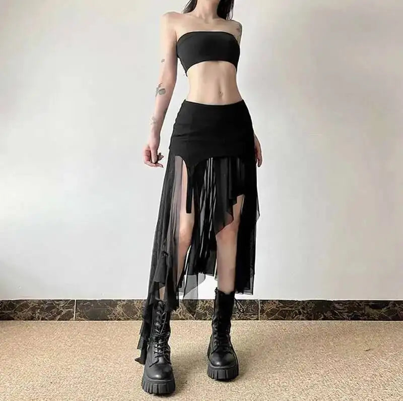 Sexy Irregular Y2K Skirts Women Vintage American High Waist Slim Slit Long Skirt Casual Lady Streetwear Retro Summer Skirts XGM8