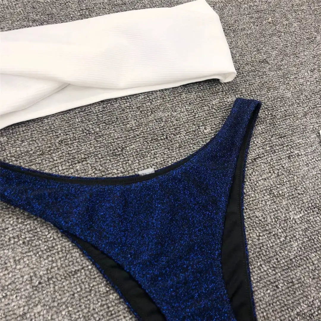 New Sexy Bandeau Shiny Glitter Bikini Women Swimwear Female Swimsuit Two-Pieces Bikini Set Bather Bathing Suit Swim Lady V1109