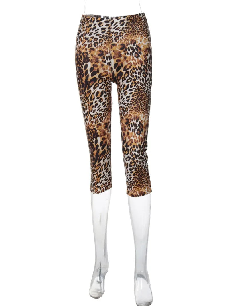 Sexy Leopard Print Knee-length Leggings Women 2026 Fitness Sports Yoga Tights Short Pants Streetwear Y2K Ladies Black Trousers