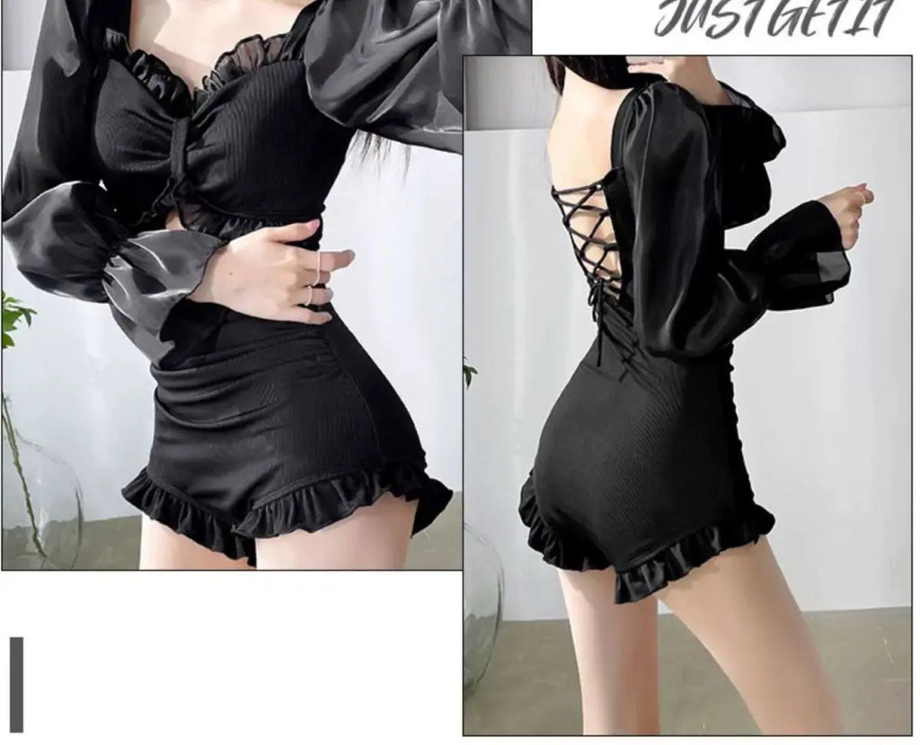 New long sleeved swimsuit for women slimming and conservative soaking in hot springs one-piece high-end sense swimsuit for women