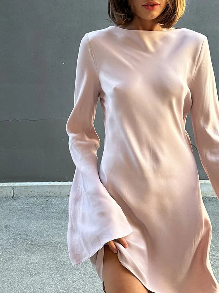 Ahagaga Fashion Women Dresses Solid Casual O-Neck Regular Long Full Sleeves Sheath Bodycon Basic Slim Fit Female Vestidos Robes