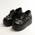 New Arrival Gothic Black Rivets Platform Creepers Shoes White Chain Decor Goth Creepers Chunky Lace Up Lolita Casual Shoes