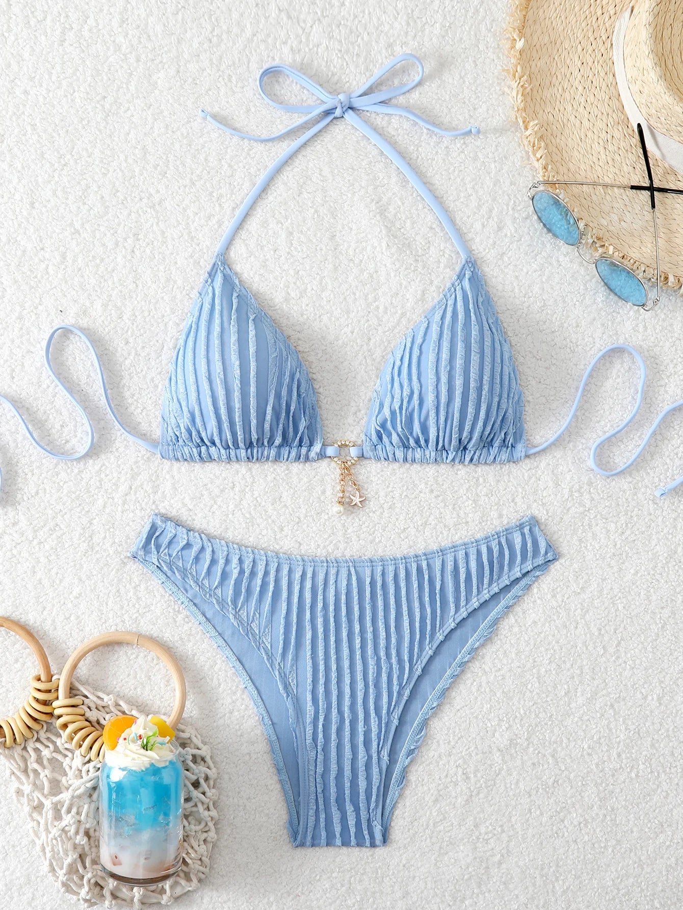 Triangle Halter String Bikinis 2026 Women Sexy Swimsuit Solid Ring Linked Swimwear Female Bathers Bathing Swimming Swim Suit