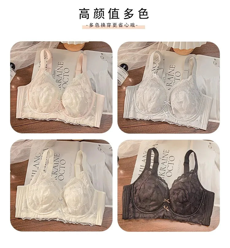 Plus Size Wireless Bra Women Summer Thin Minimizer Large Bust Support Side Coverage Anti Sagging Adjustable Straps Comfort White