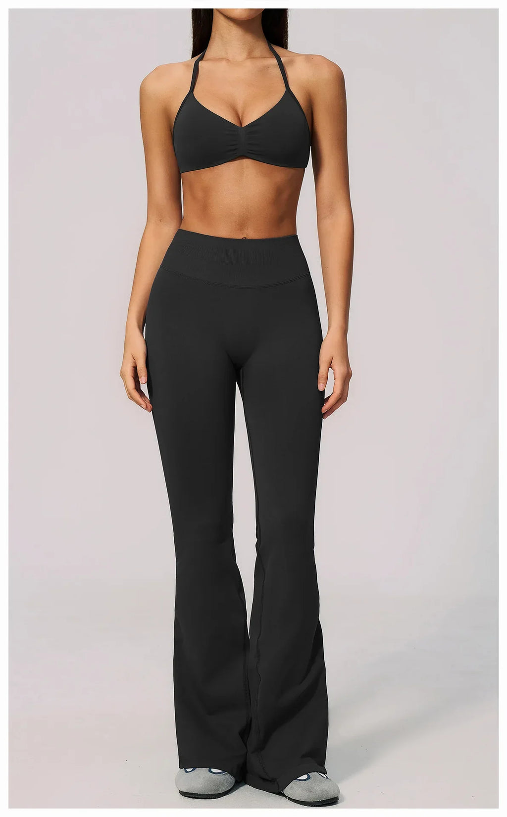 Summer Fitness Suit Women Seamless Hanging Neck Pleate Sports Bra Yoga Sets High Waist Wide Leg Leggings Running Athletic Wear