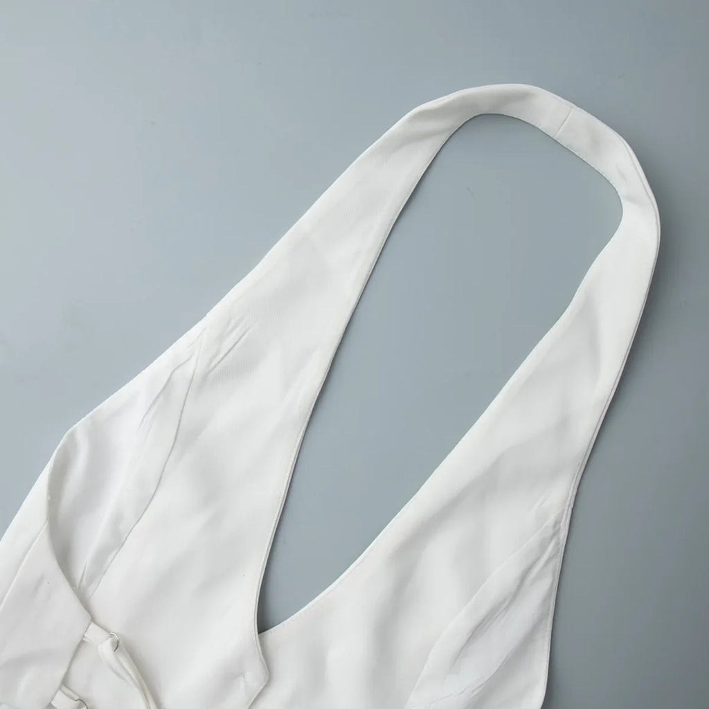 Elegant Halter Neck Backless White Tank Tops Women 2026 Summer Sexy Off Shoulder Buttons Crop Top High Street Lady Solid Vests