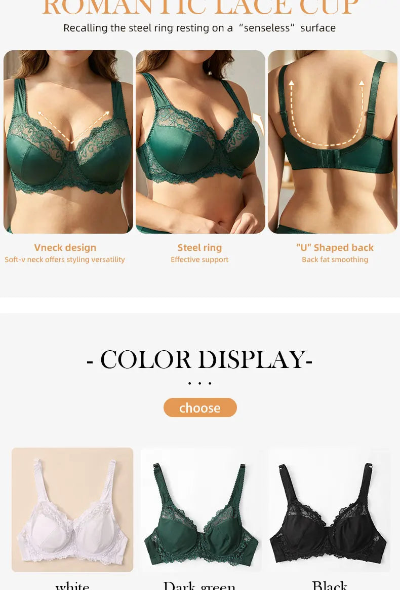 Elegant Womens Lace Bra Hollow Out Design Underwire Support Sexy Lingerie BH Tops Underwear  Plus Size A B C D E Cup