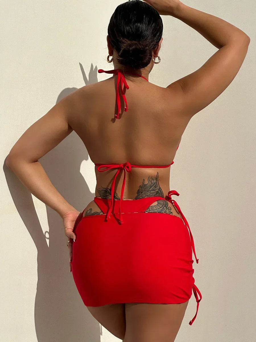 XS - L Doulbe Side Wearable Reversible Bikini Women Swimwear Female Swimsuit Three-pieces Bikini Set Ruffled Bathing Suit Swim