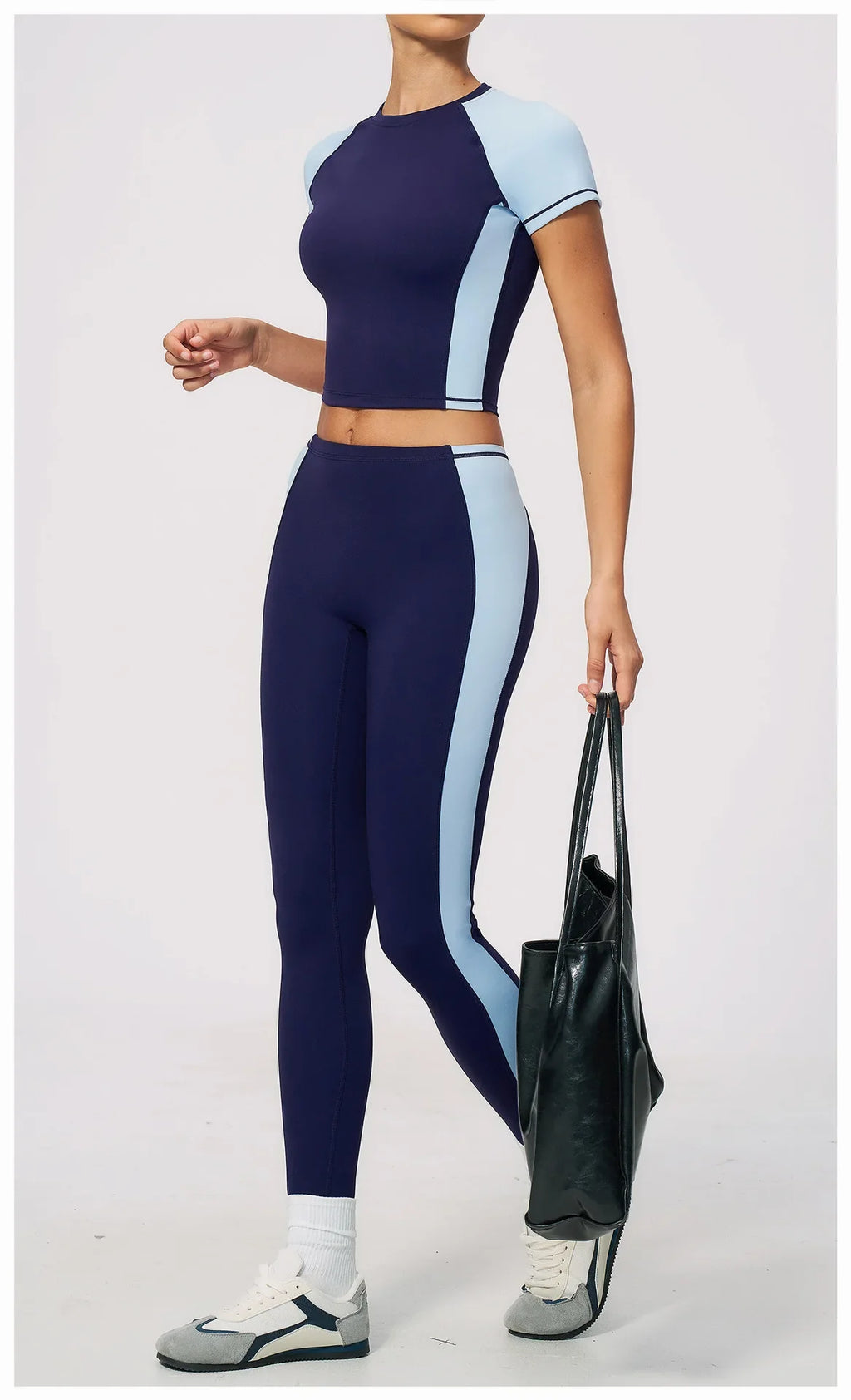 Nake Yoga Set Women's Tracksuit Color Contrast Short Sleeve Slim Sports T Shirts High Waist Leggings Fitness Clothes Gym Outfits