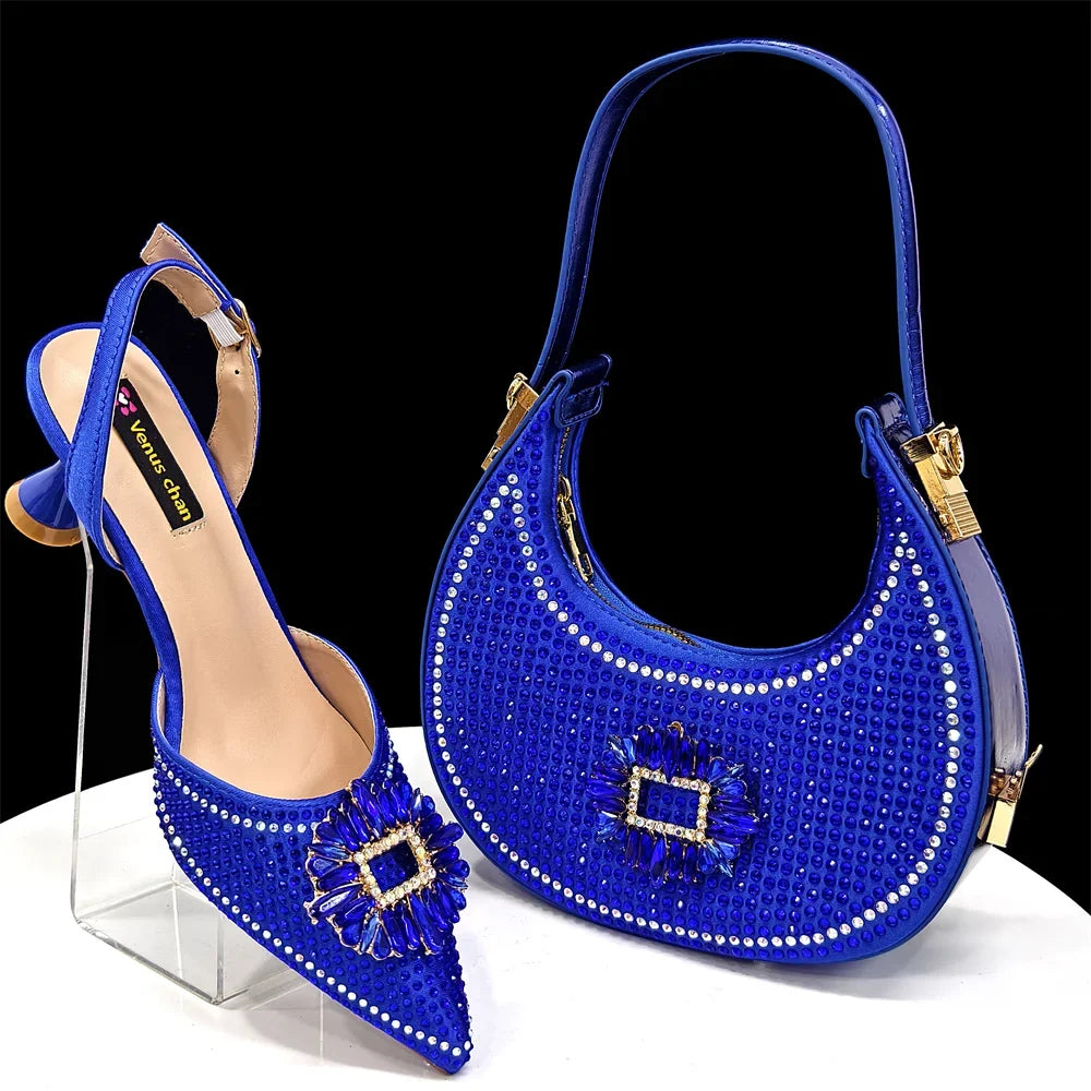 doershow Italian Shoes And Bag Sets For Evening Party With Stones Italian Leather Handbags Match Bags!  HFG1-21