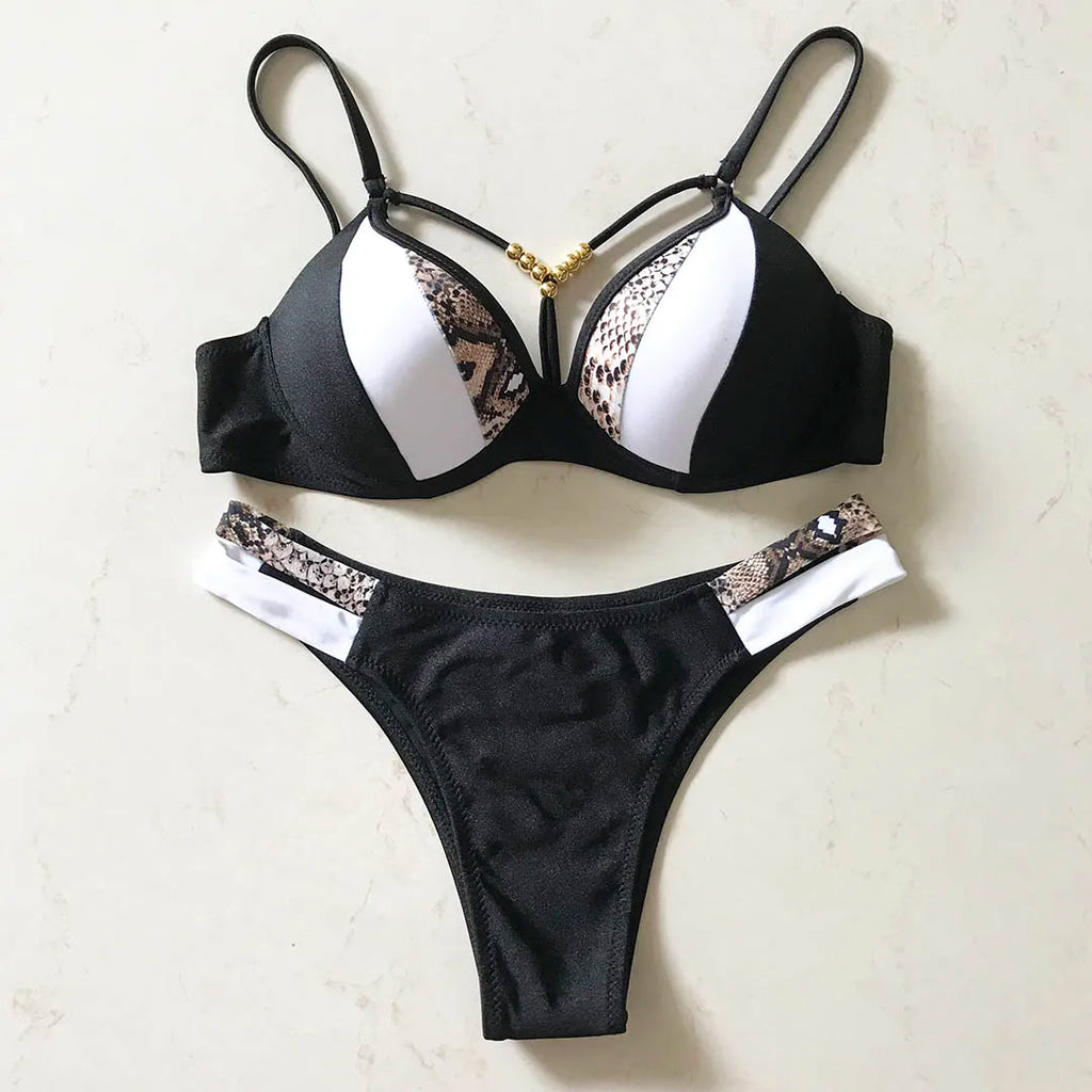 S - XL Splicing Bikini Push Up Swimsuit Female Swimwear Women Two-pieces Bikini set Bra Cup Bather Bathing Suit Swim V2103SW
