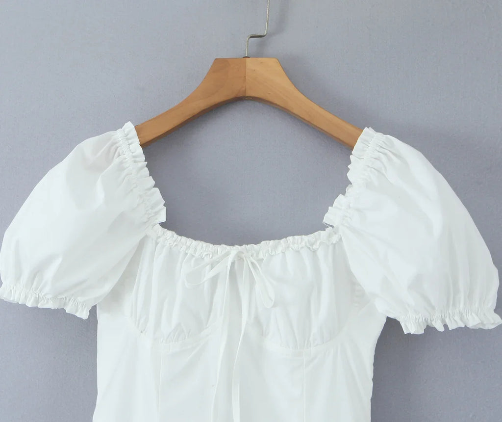 Bowknot Ruffles Light Blue Midi Dress Women's Summer Off Shoulder Short Sleeve Beach Dress Drawstring White A-line Vestidos 2025