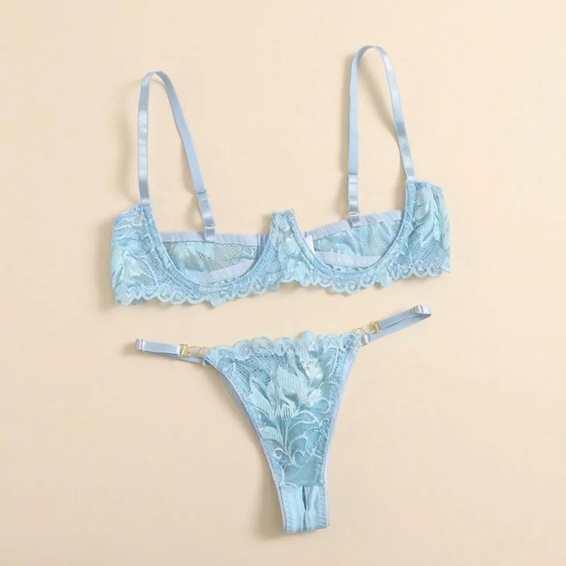 Toucheart Adult Sexy Lingerie Set Low-Cut Breast-Exposing Lace Embroidery See-Through Sexy Open-Back No-Removal Wear Underwear