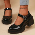 Elegant Adjustable Ankle Buckle Mary Jane Shoes Women Pu Leather Thick Heel Pumps Woman Round Toe Platform Casual Shoes Ladies