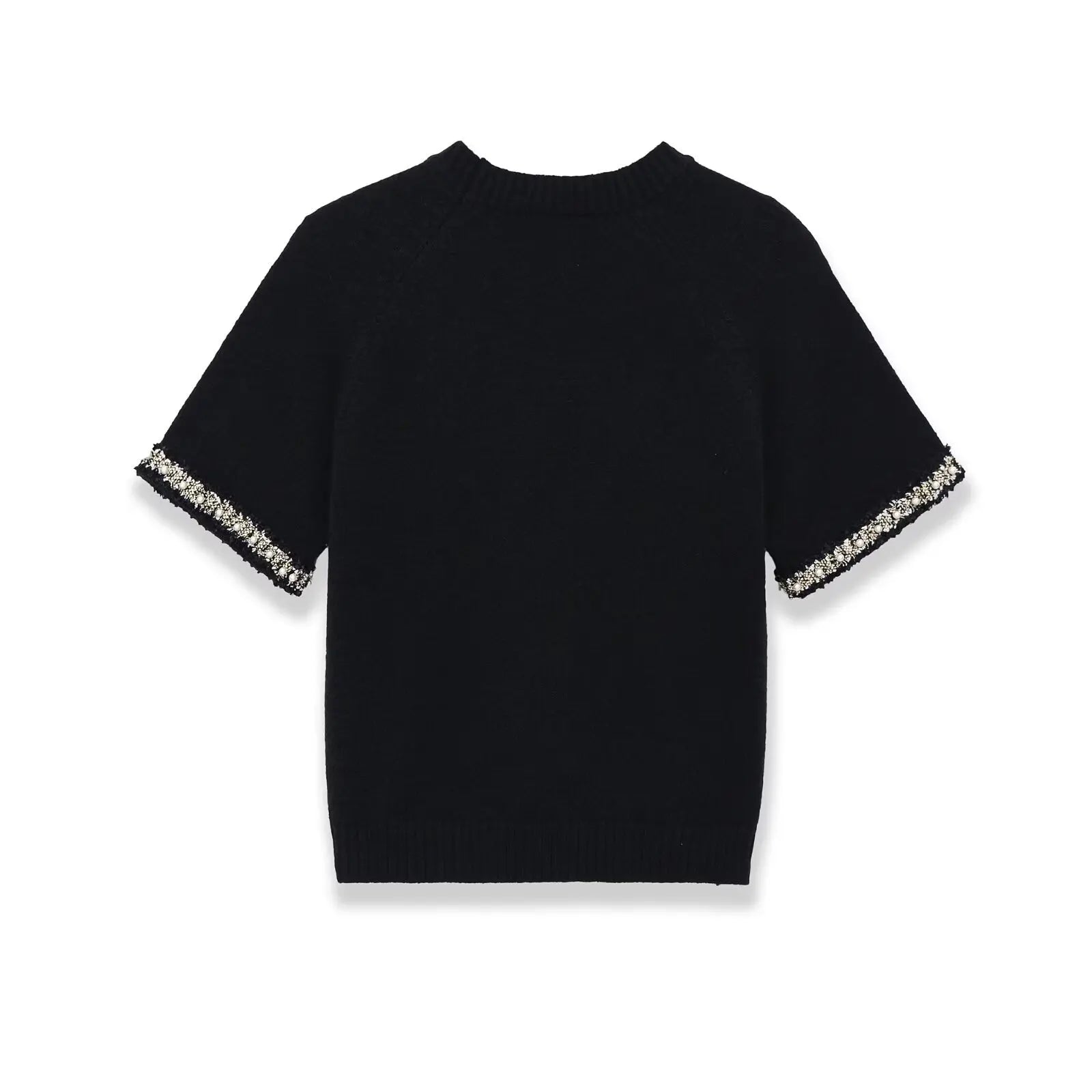 Fashion Casual Short-sleeve Knit Top With Black Short Sleeve Knit Top Gold Button Detail Round Neck Slim Fit Casual Sweater GRQ4