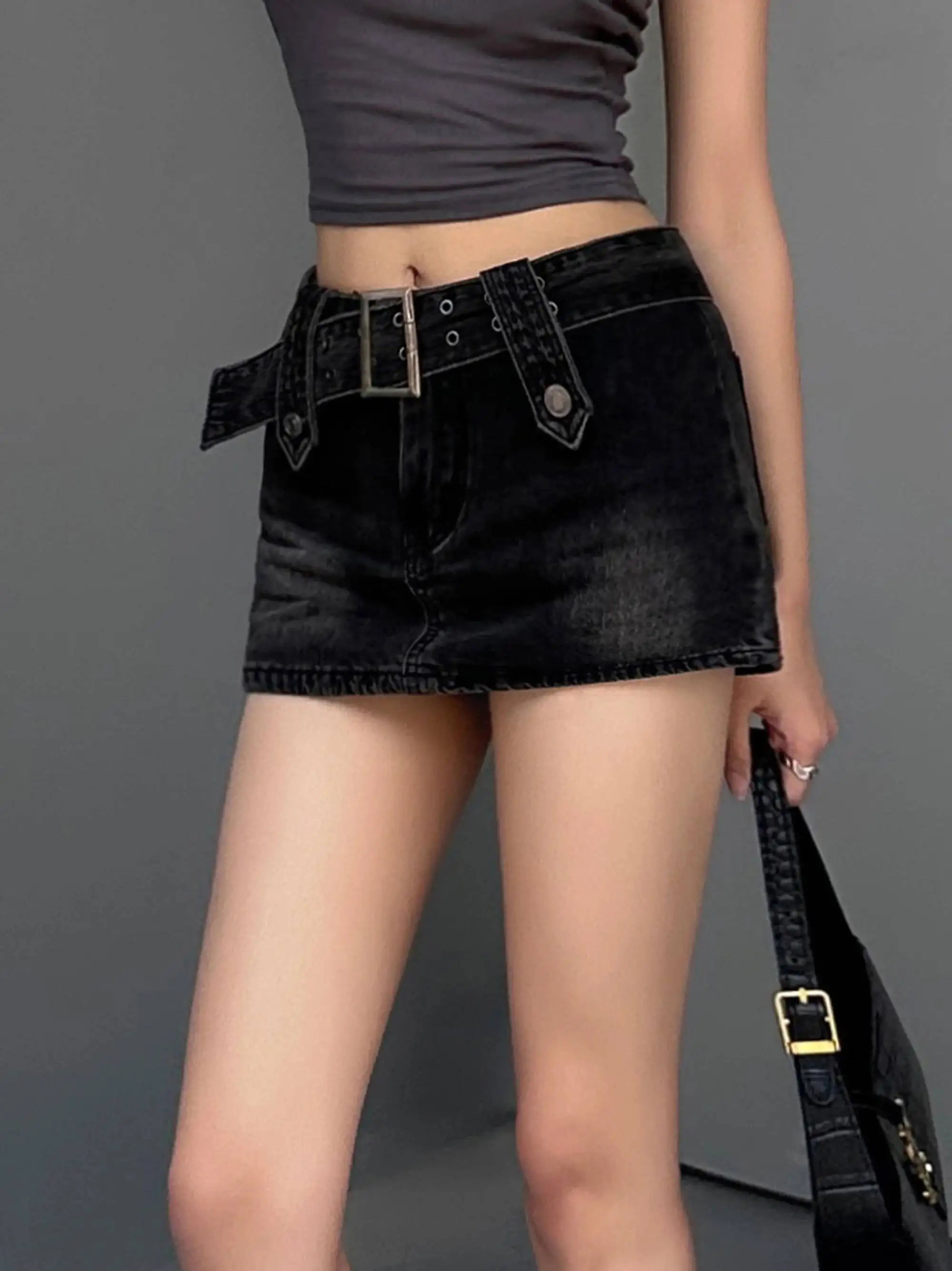 WOMENGAGA Korean Style Spicy Girl Denim Half Body Short Skirt Female Slim Tight Ultra Short A-line Slim Hip Skorts Fashion 3POJ