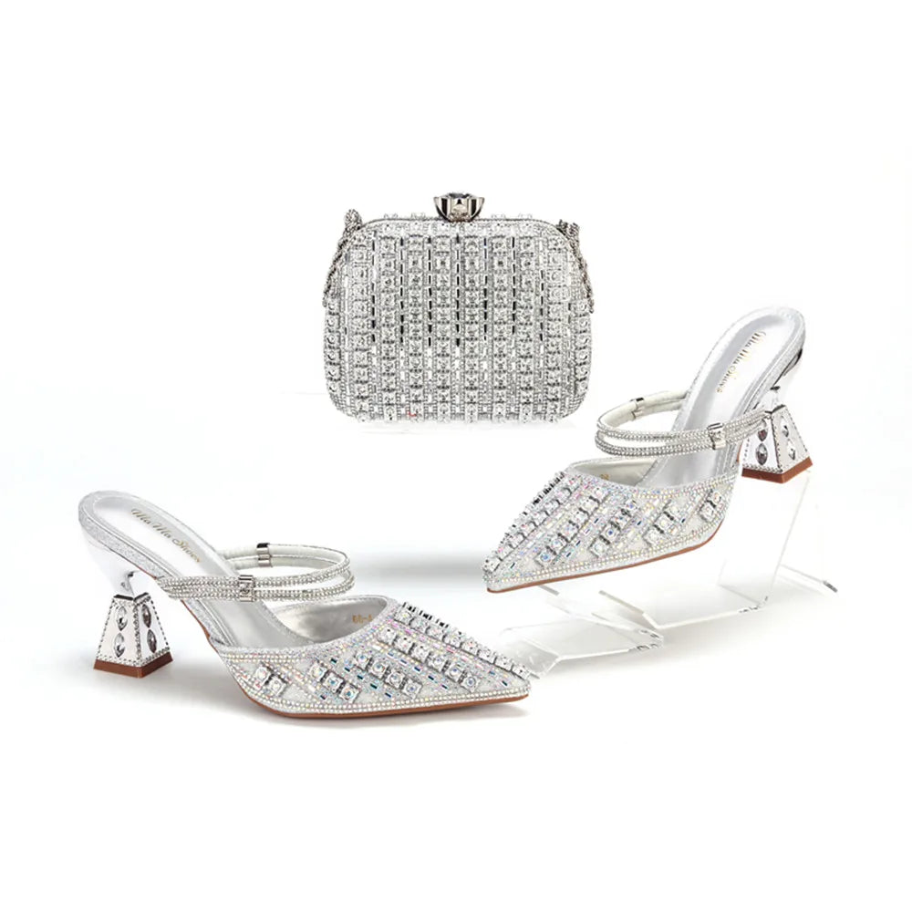 doershow Italian colorful Shoes And Bag Sets For Evening Party With Stones Italian Leather Handbags Match Bags!  HNM1-1