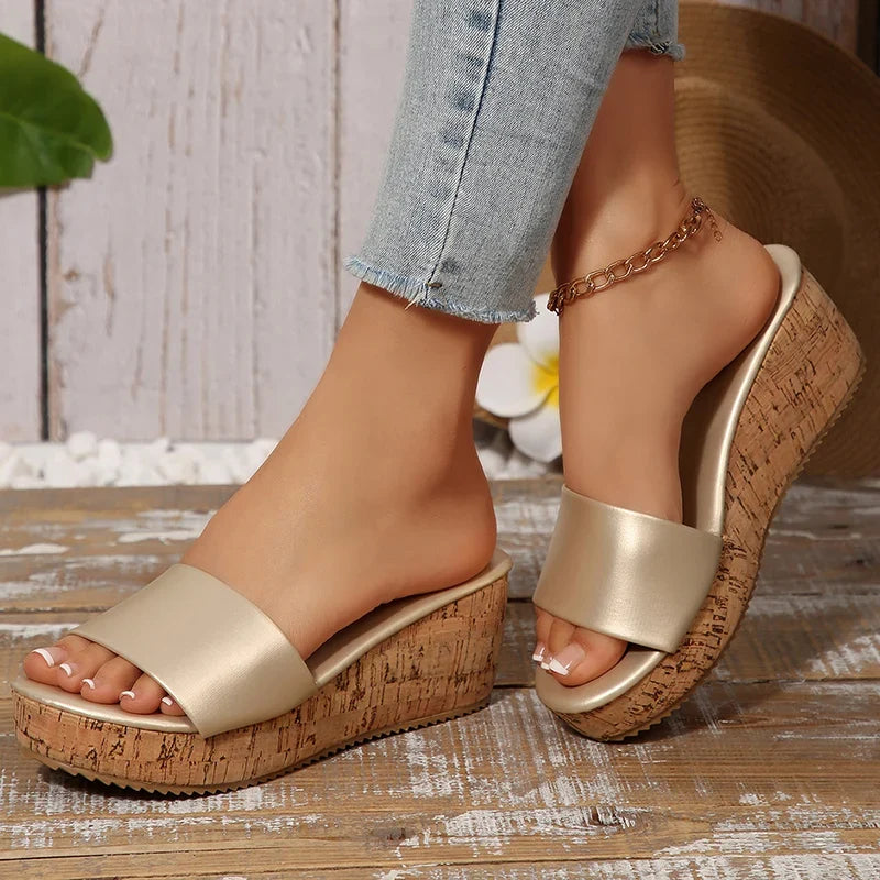 Fashion White Wedges Sandals Women Plus Size 43 Chunky Platform Slippers Woman Lightweight Peep Toe High Heel Sandals Female