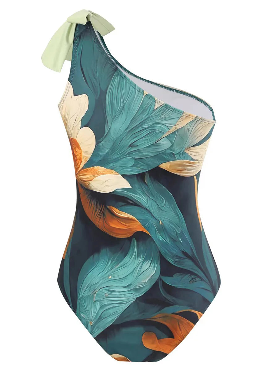 2026 One Shoulder Swimsuit & Long Skirt Padded Sexy Swimwear Women Bathing Suit Female Swimming Summer Beachwear Bodysuit