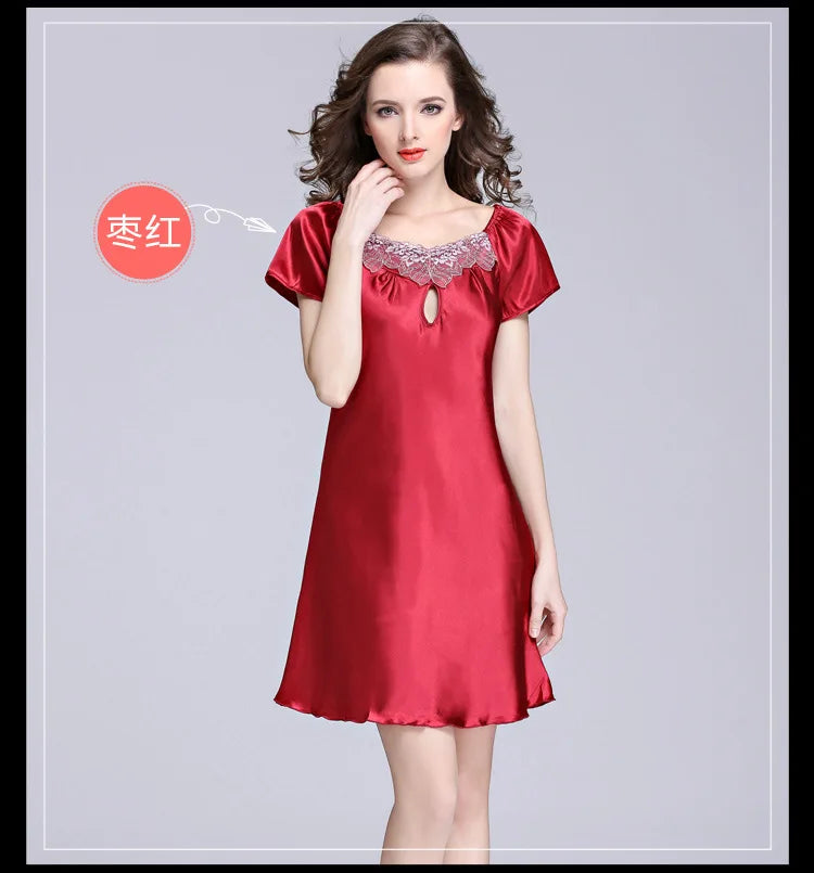 Women's Sleepwear Ice Silk Casual Silk Pajamas Women's Summer Sexy Short Sleeve Lace Pajamas Loungewear