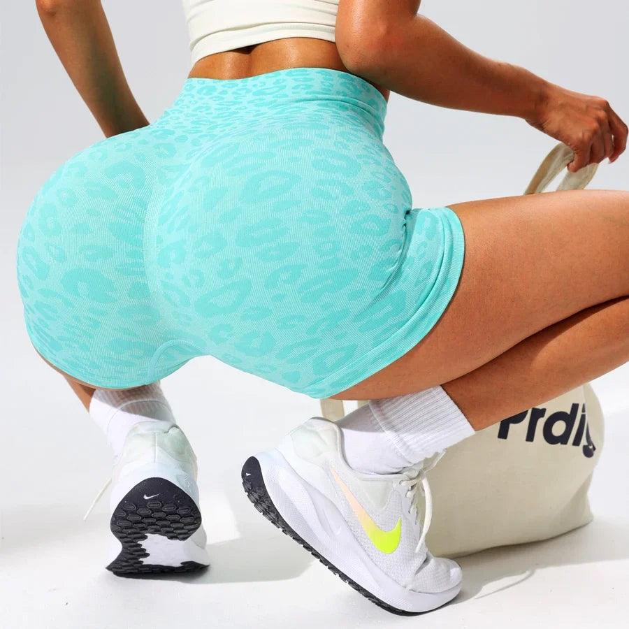 Trendy Sexy Leopard Women Yoga Shorts Seamless Sportswear Woman Gym Workout Shorts Fitness High Waist Tummy Control Leggings