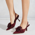 Big Size 43 Elegant Flower Burgundy Slingback Sandals Mules Summer Sexy Pointy Toe Thin High Heels Sandals Shoes Women