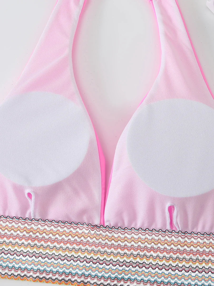 Halter Bikini 2025 Solid Bandage Swimsuit Women Padded High Cut Swimwear Female Bathers Bathing Swimming Swim Suit Beachwear