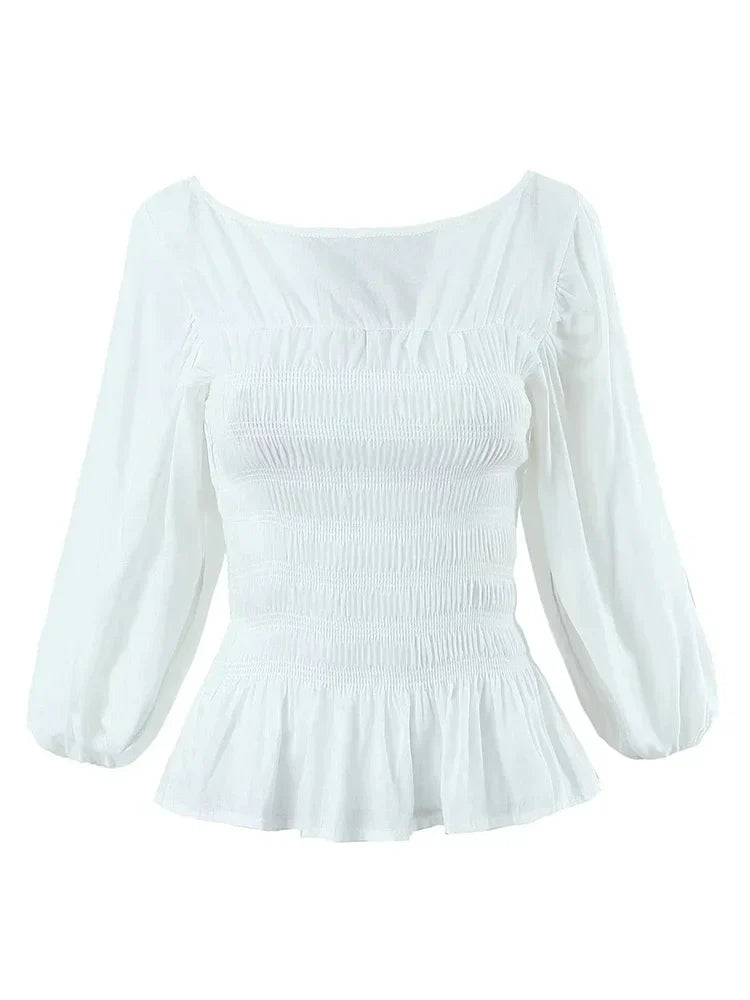 Foridol White Summer Linen Women Blouse Off Shoulder Lantern Sleeve Short Blouse Top 2025 Spring Smocked Pelpum Top New