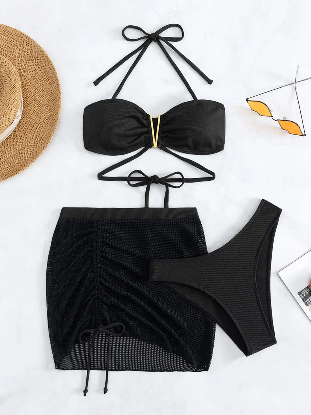 3 Pieces Triangle Halter Bikini 2026 Women & Beach Skirt Swimwear Female Printed Swimsuit Bathers Bathing Swimming Swim Suit