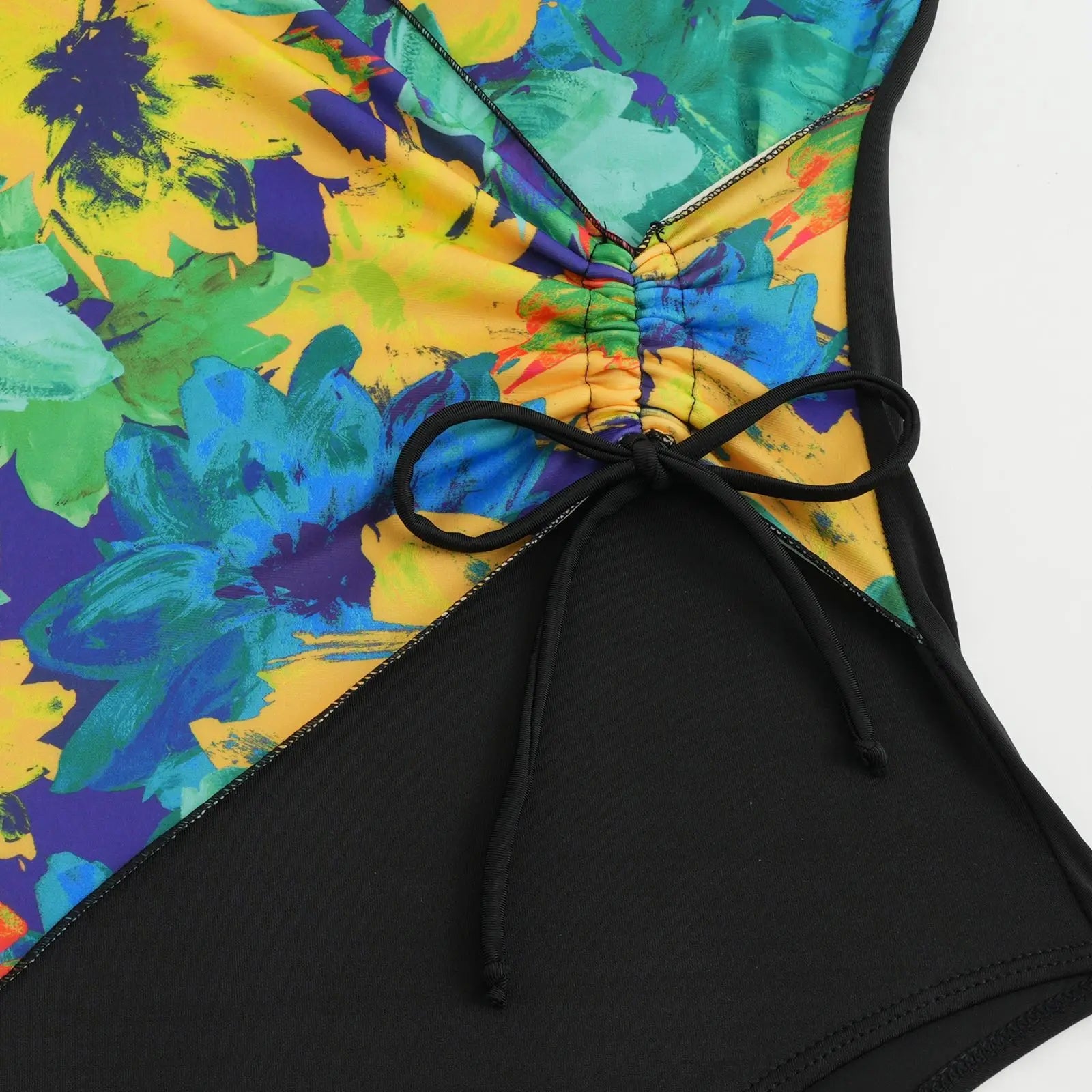 Vintage Black Tie Dye Gradient Swimwear Women 2026 V Neck Drawstring Slim Tummy Control One Piece Swimsuit Bathing Suit Monokini