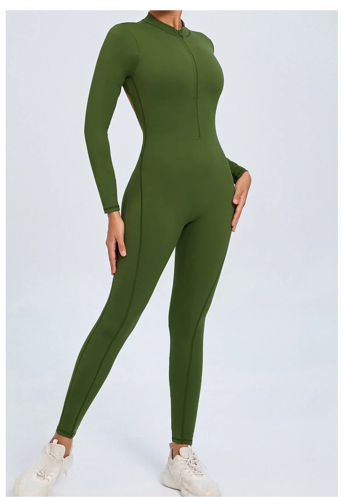 Women Sportwear Yoga Jumpsuit Zip Long Sleeve Back Open Outfit Fitness Tracksuit Tight One-piece Gym Overalls Sports Bodysuit