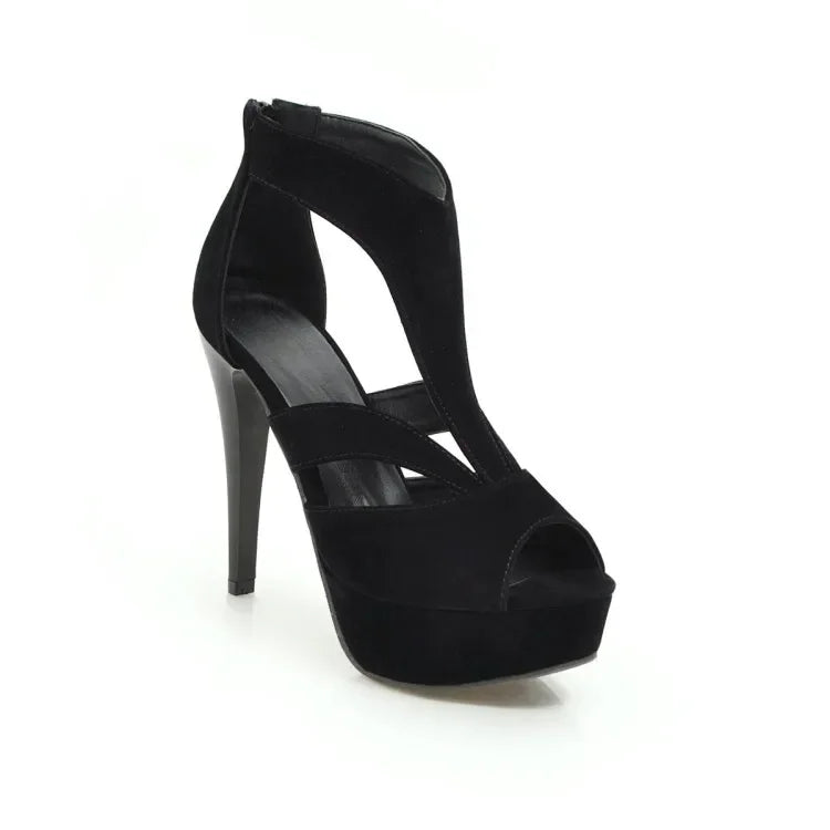 Summer New Pattern Europe and America Fashion Black Sexy Fine Heel Waterproof Fish Mouth High-heeled Women Sandals Size 34-43