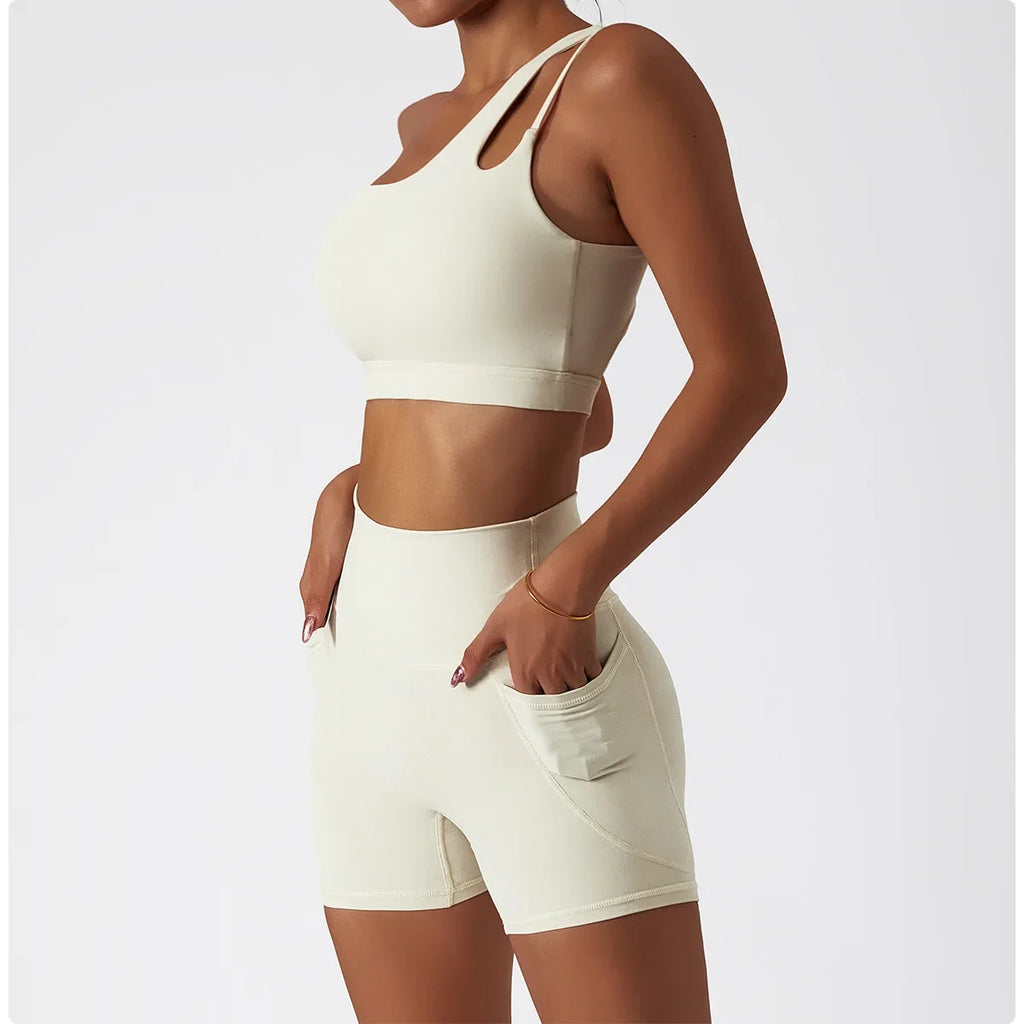 Comfort Single Strap Yoga Bra Chest Pad Running Sports Bra Gym Top Women Stretch Pull Up Underwear Women Vest Fitness Tank Top