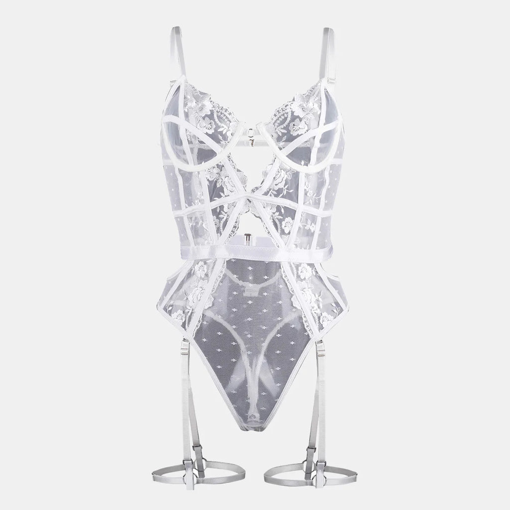 Toucheart Lace Sexy Skinny Babydoll Bodysuit Embroidery Erotic Private Adult Suit Solid Color Patchwork High Waisted Sexy Set