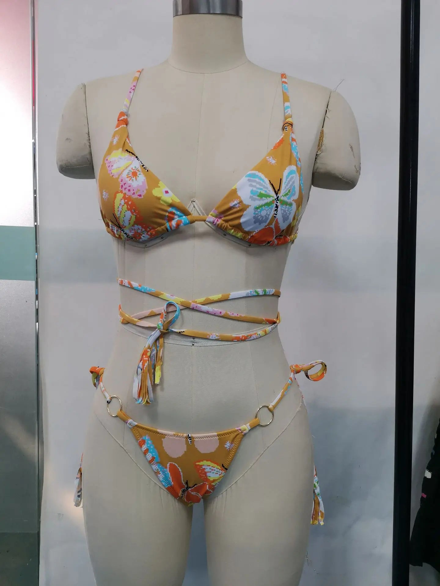 Print Triangle Bikini Set Women Split Swimwear Sexy Bandage Design Micro Bikini Beachwear Summer New Lady Swimming Bathing Suit
