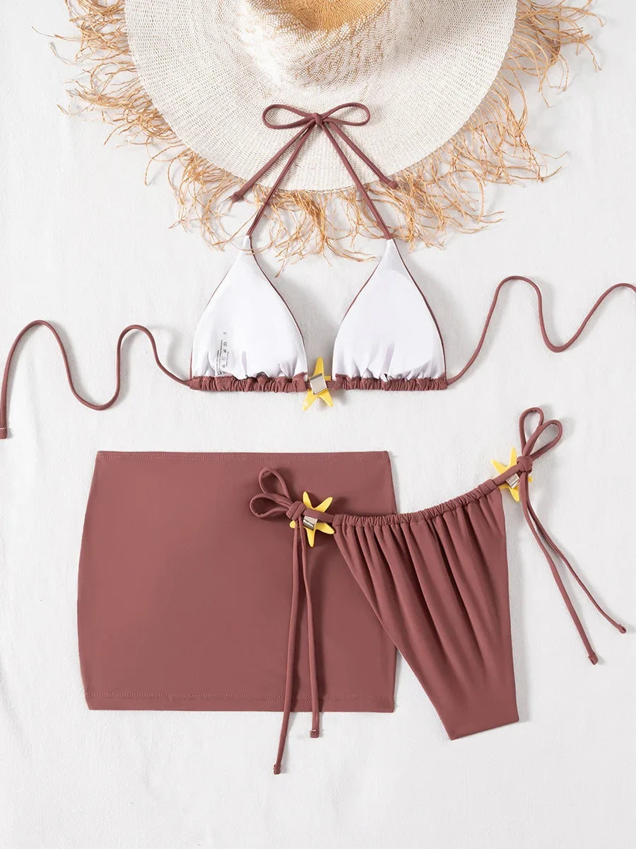 With Skirt Halter Brazilian Bikini Women Swimwear Female Swimsuit Three-pieces Bikini Set Bather Bathing Suit Swim Beachwear