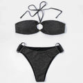 ZTVitality Shiny Black Women Swimsuit Sexy Bikini 2022 New Arrival Halter Padded Bandage Ring Beach Swimwear Brazilian Biquini